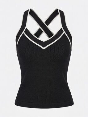 JMW MSTRONG Black Knit Cross-Back Halter Top
